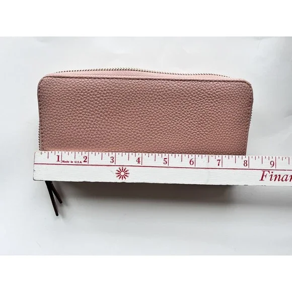 ✅SOLD Anne Klein Wallet Pale Pink Zip Around Gold Bow Pebble Texture - Picture 3 of 8